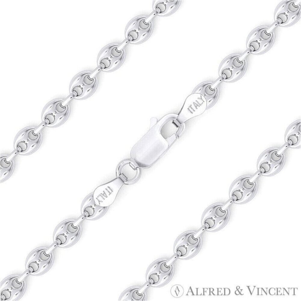 3.5mm Puffed Marina / Mariner Link Chain Necklace in .925 Sterling Silver - 30"